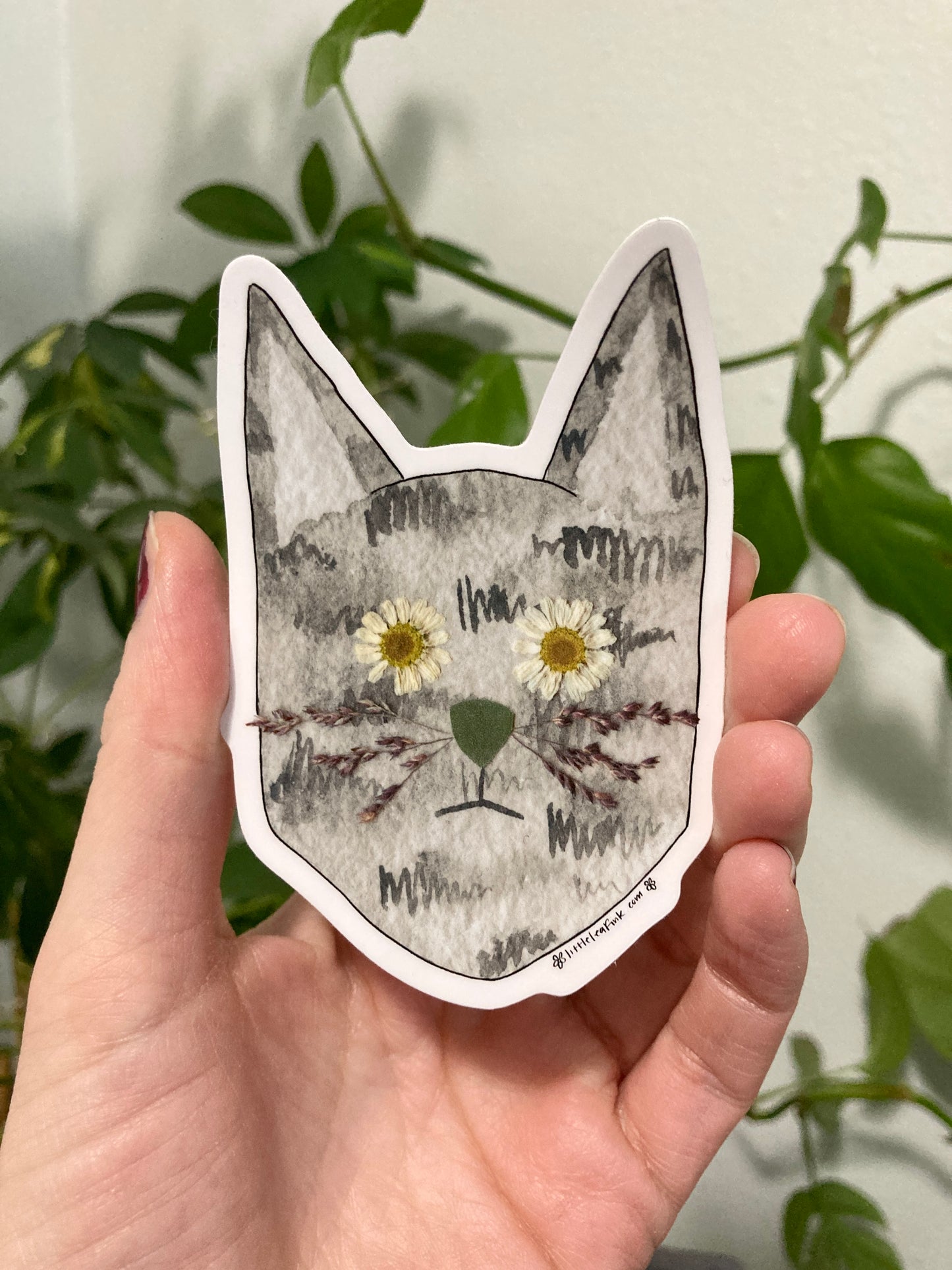 Flower Eye Gray Cat Vinyl Sticker