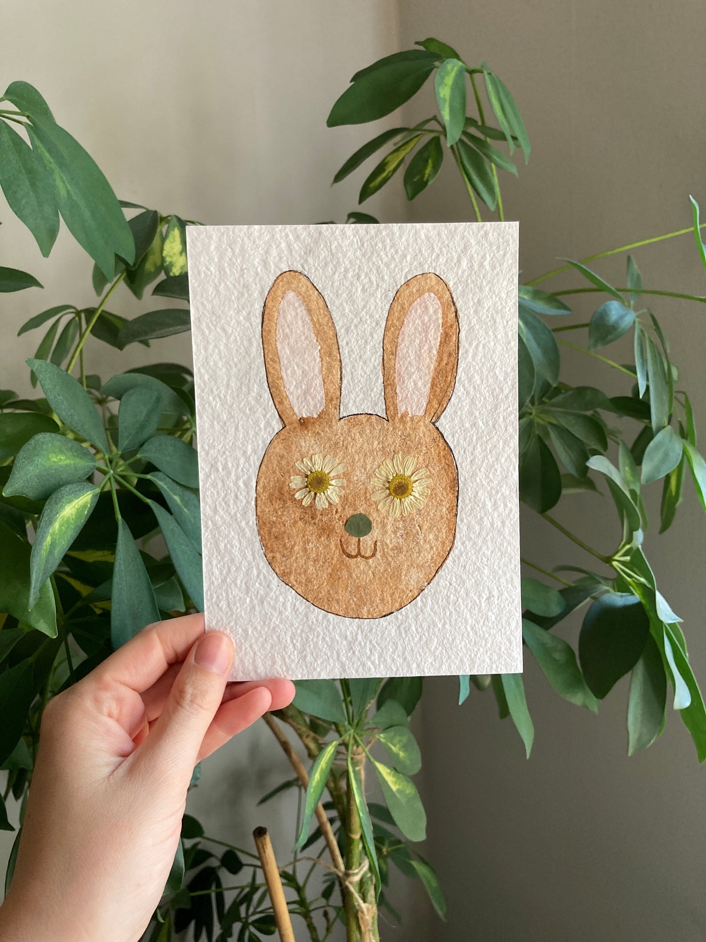 Watercolor & Pressed Flower Eye Bunny