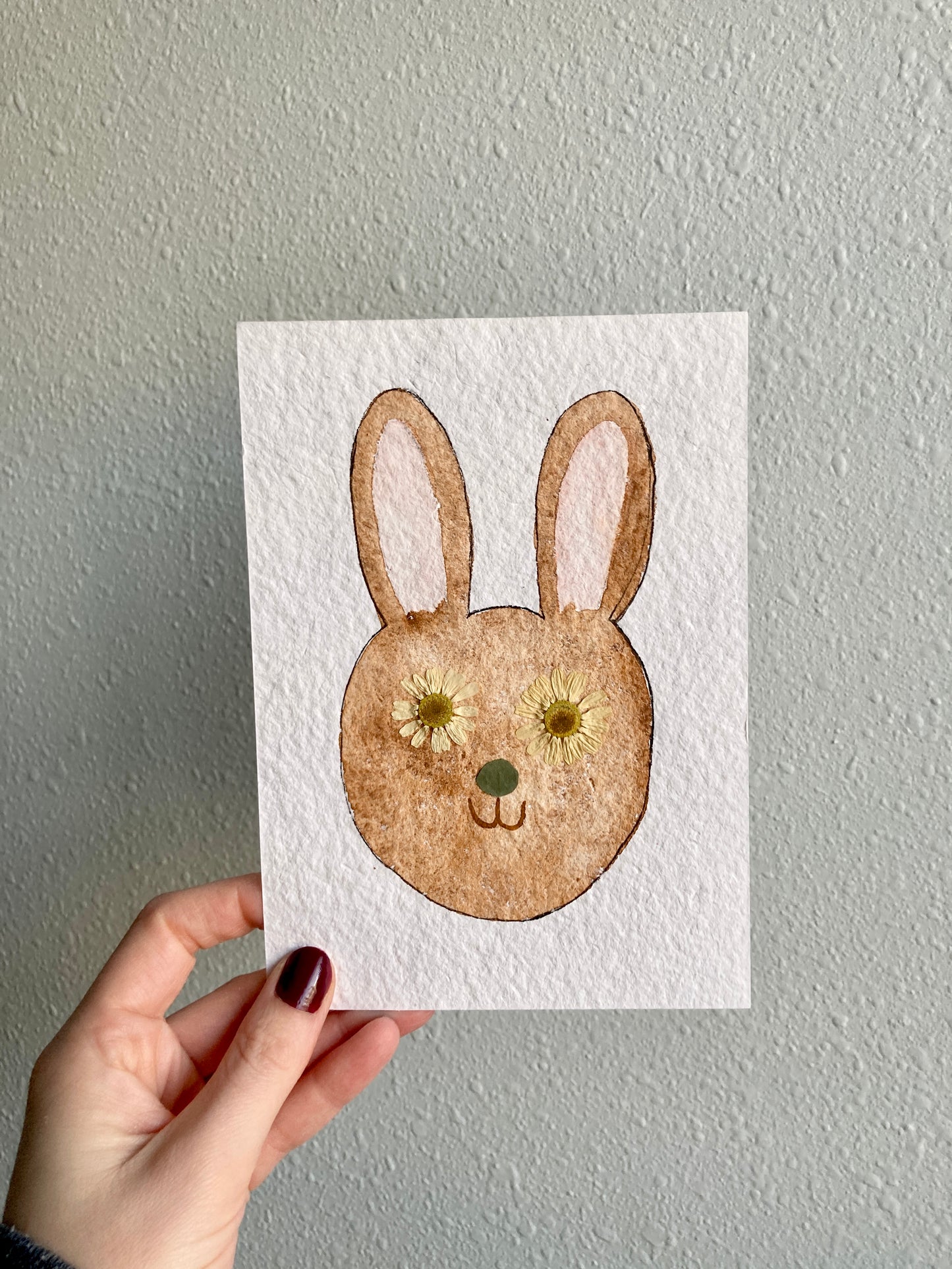 Watercolor & Pressed Flower Eye Bunny