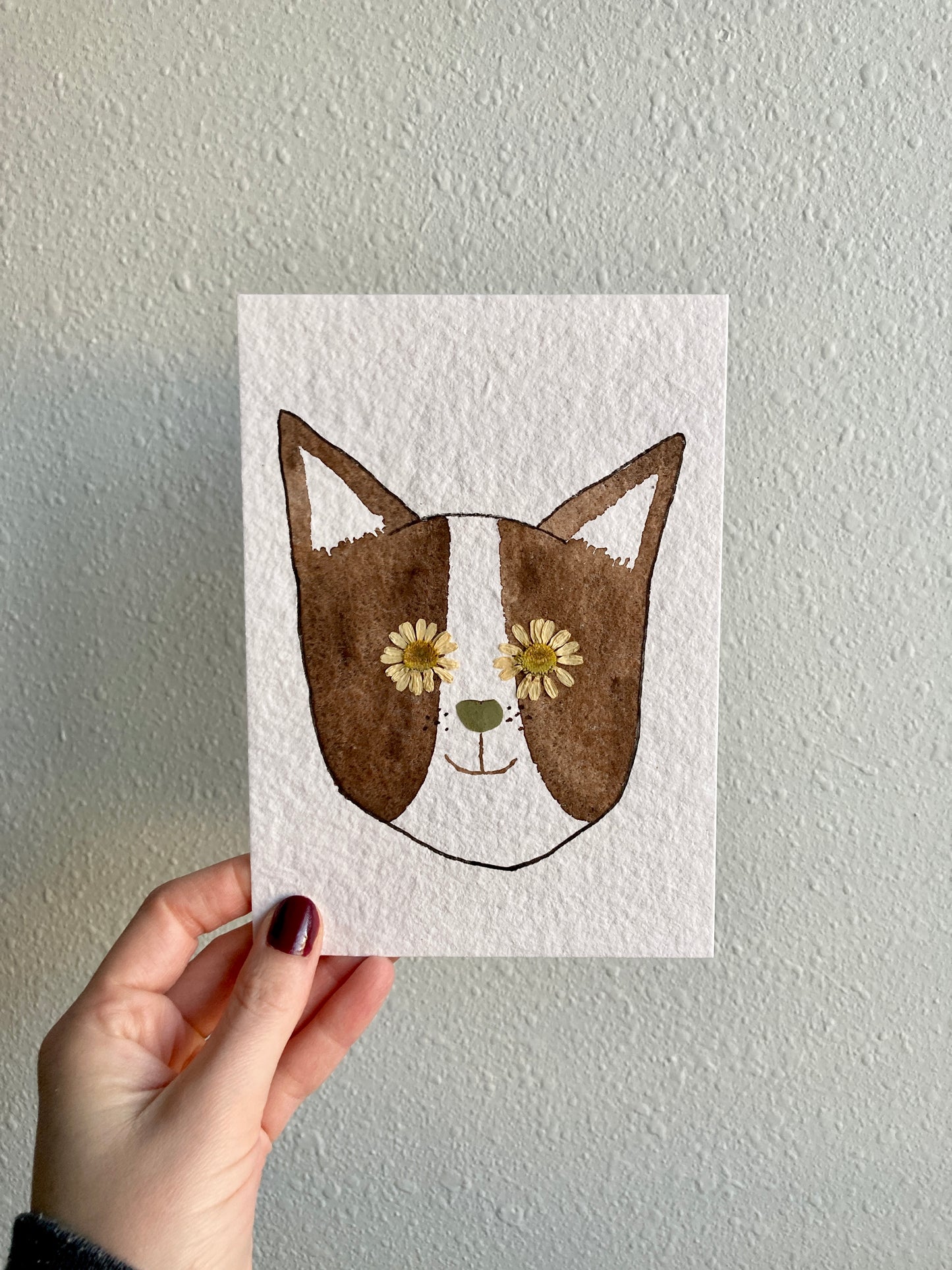 Watercolor & Pressed Flower Eye Dog