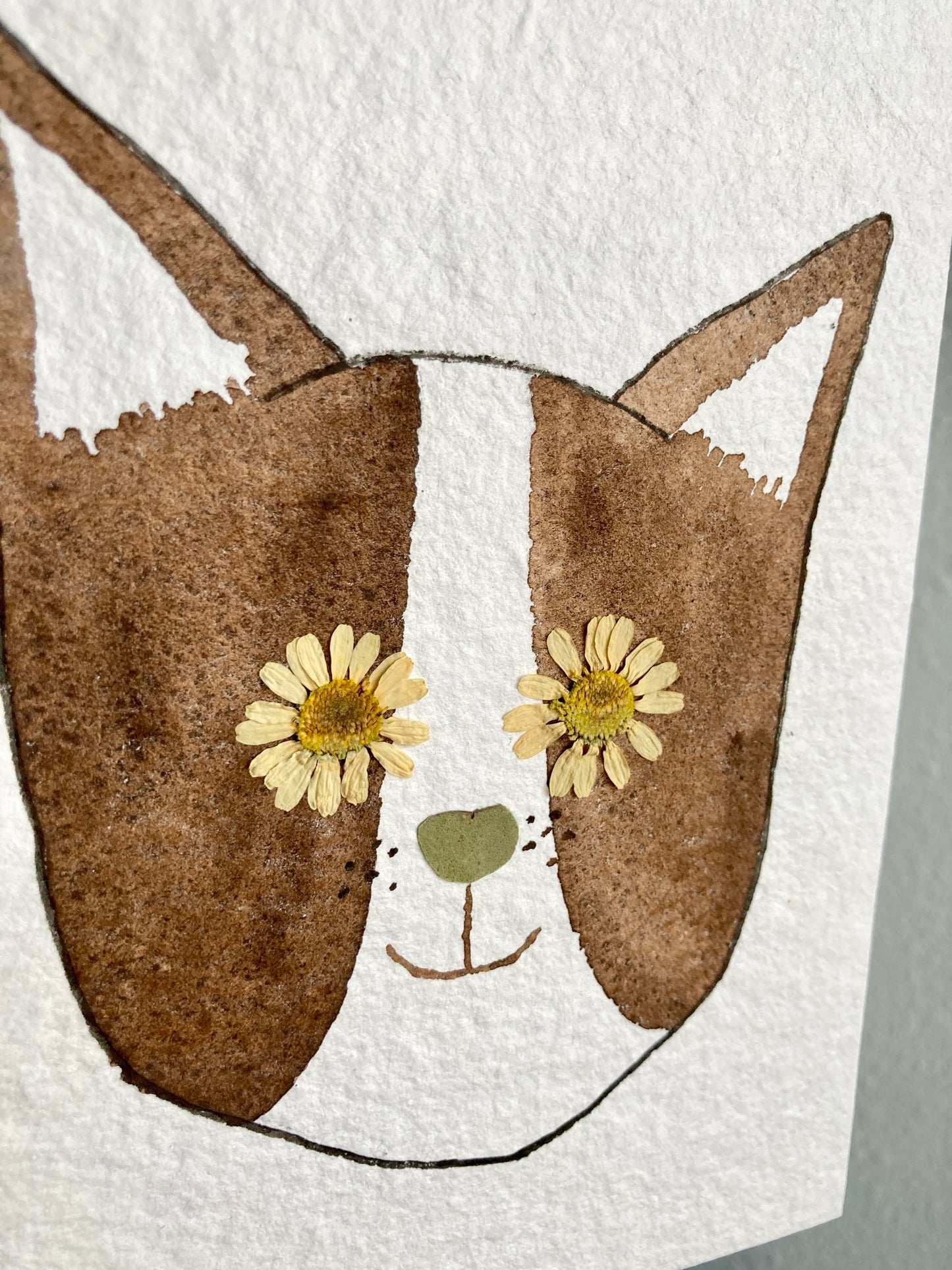 Watercolor & Pressed Flower Eye Dog