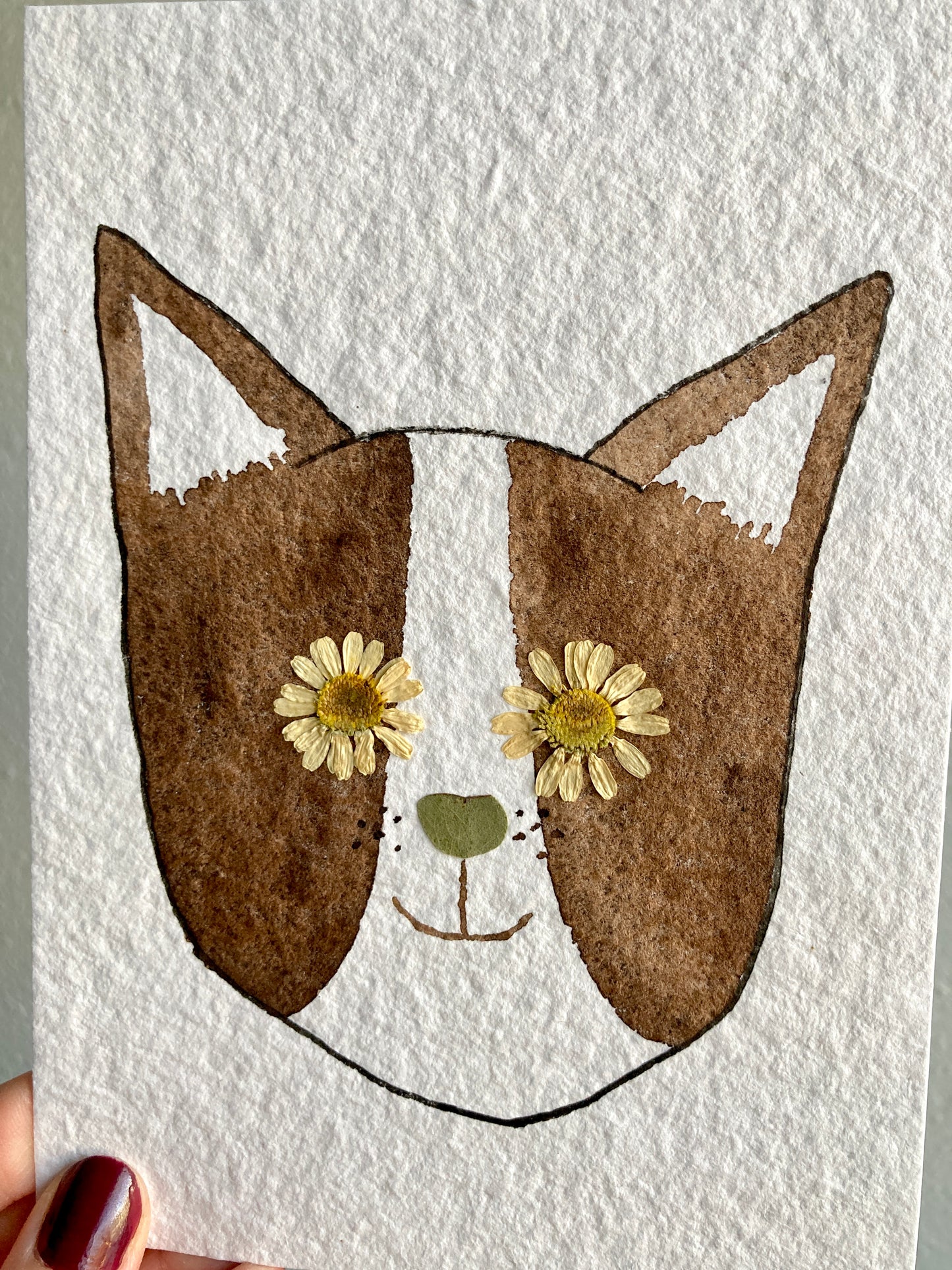 Watercolor & Pressed Flower Eye Dog