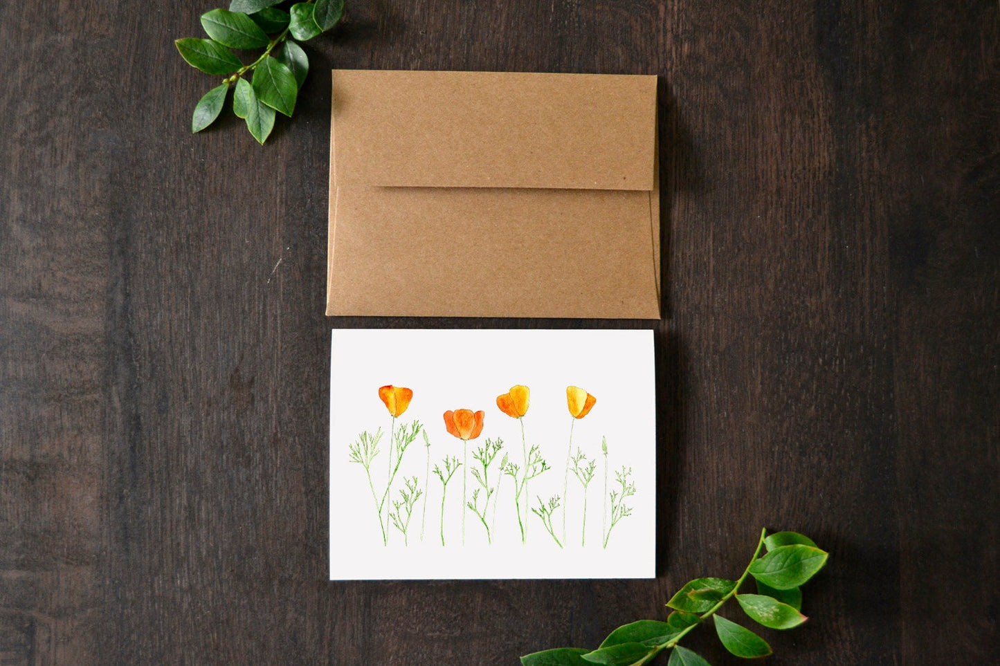 Orange California Poppies Watercolor Card