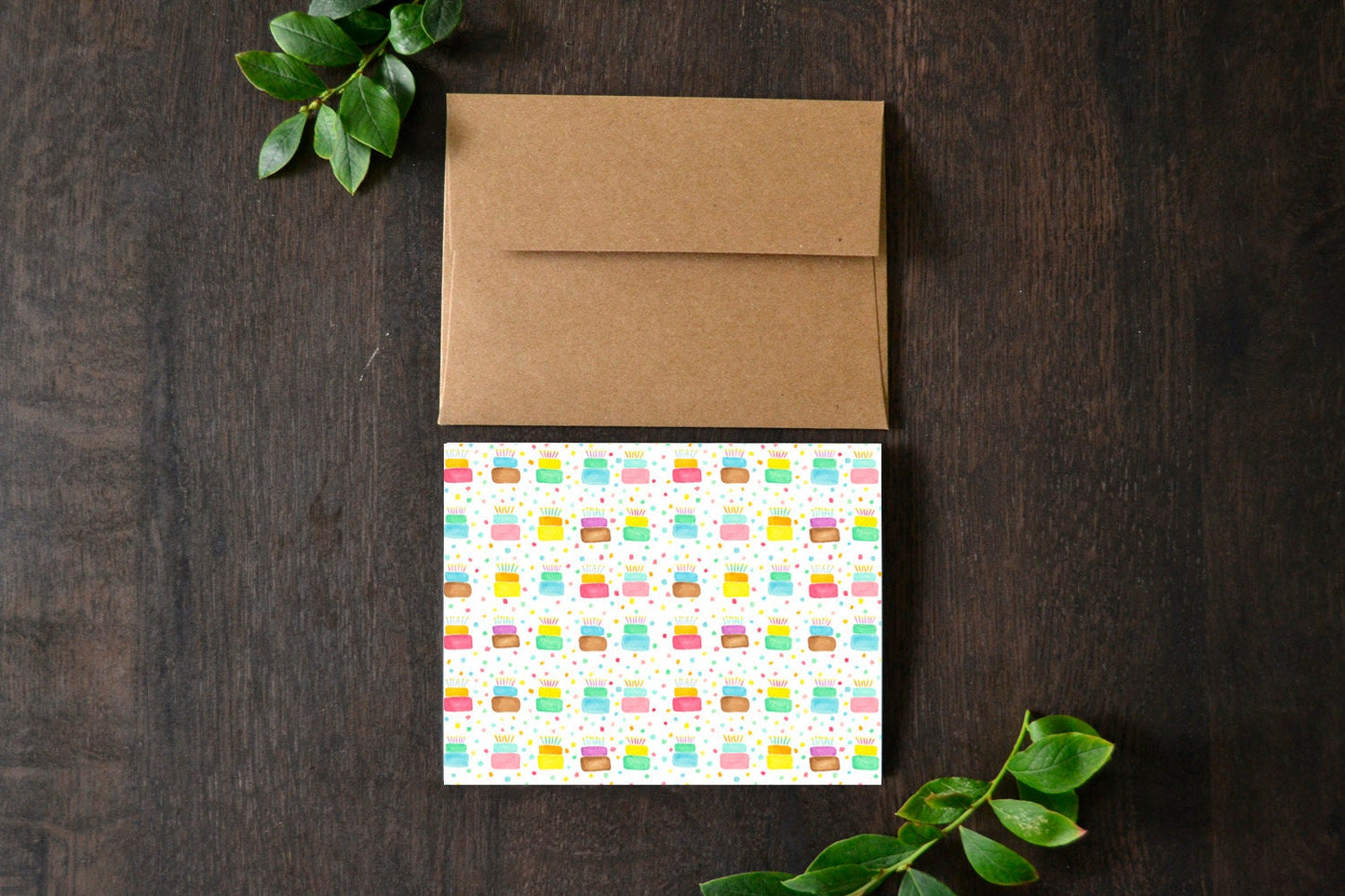 Birthday Cakes and Confetti Watercolor Card