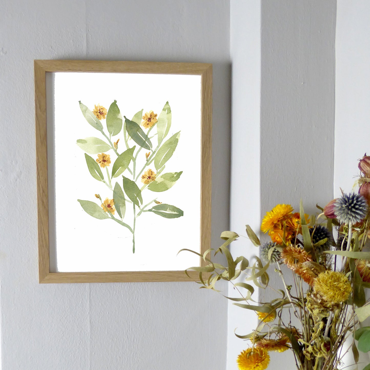 Simple Leaves and Flowers Watercolor Print