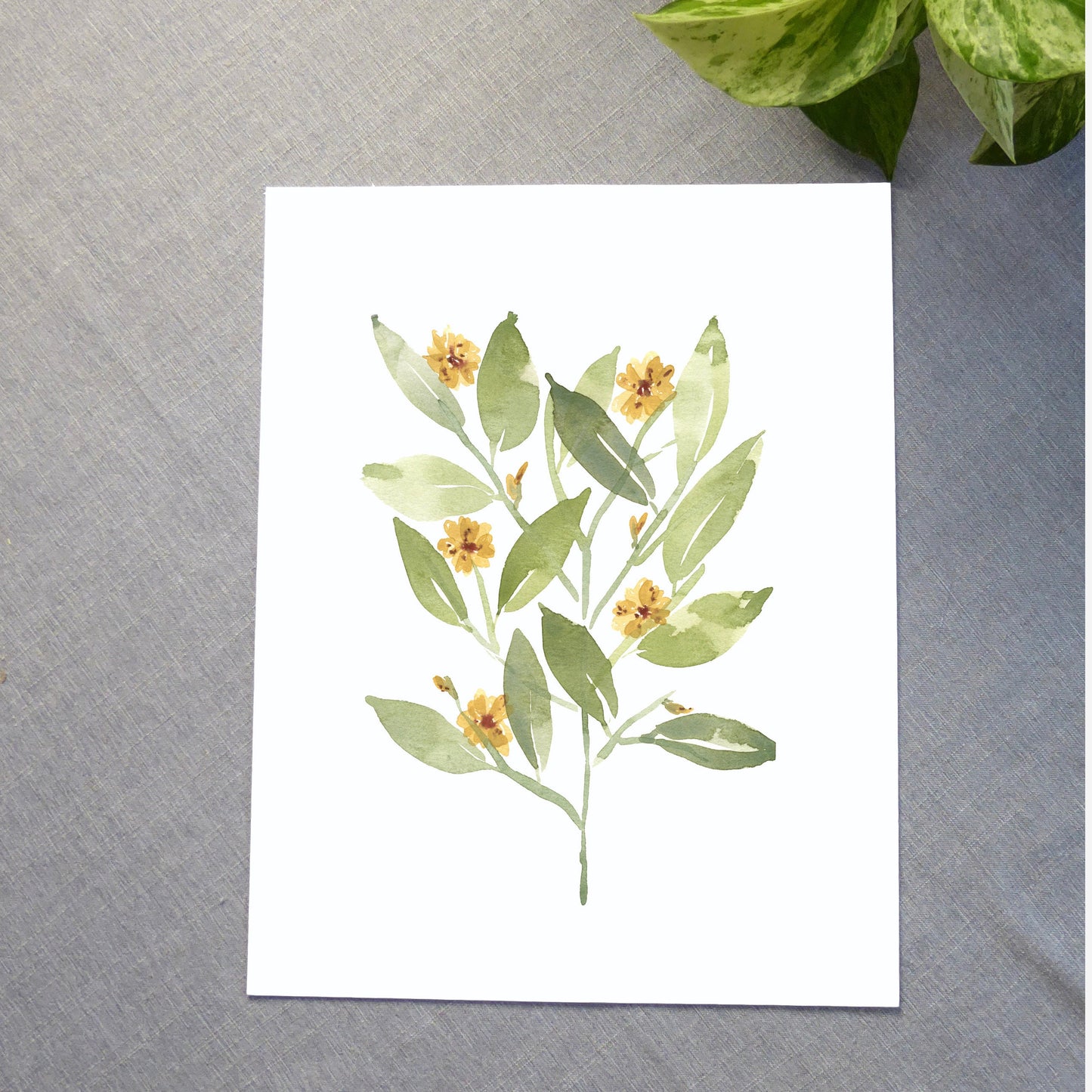 Simple Leaves and Flowers Watercolor Print