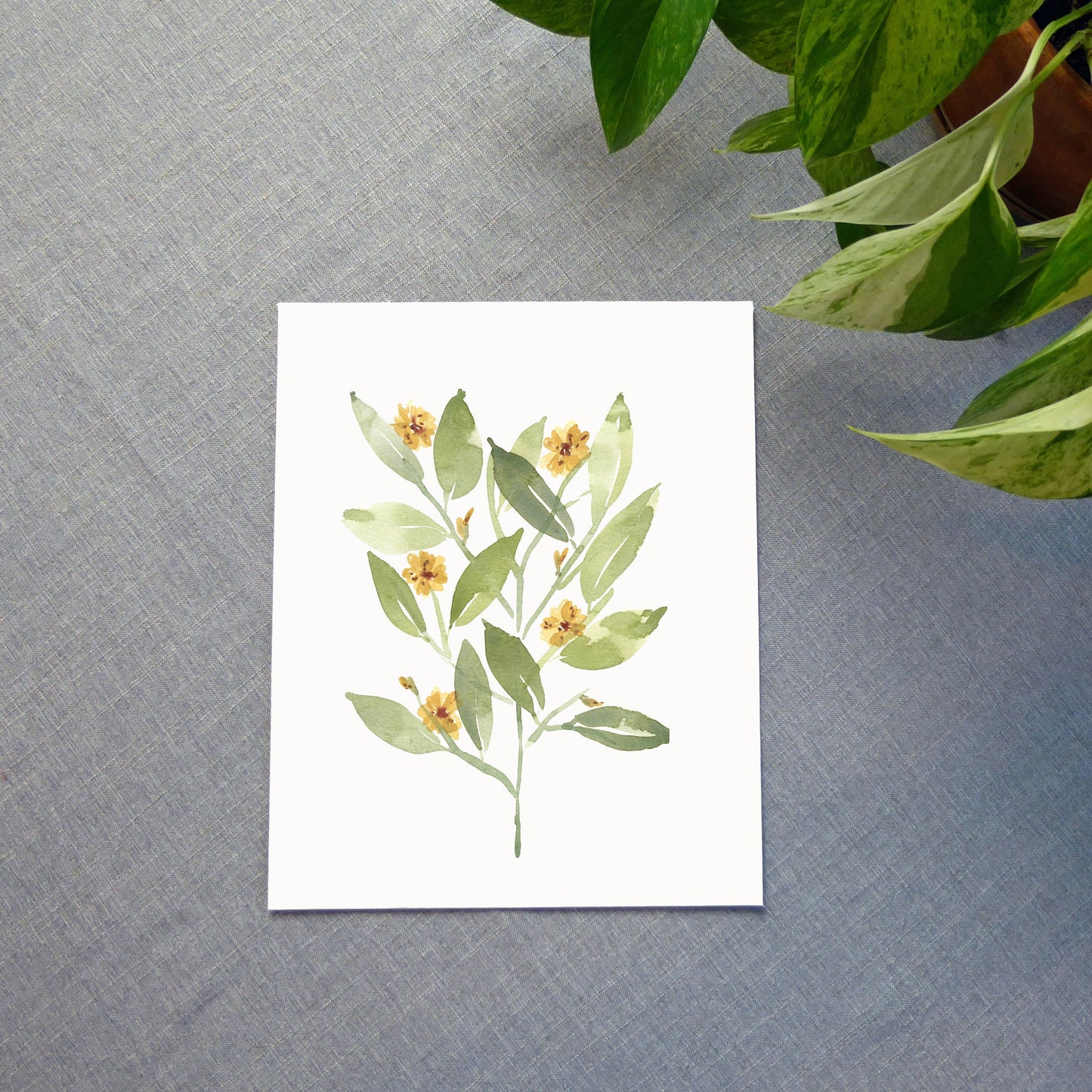 Simple Leaves and Flowers Watercolor Print