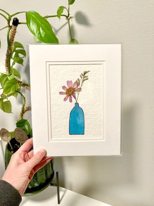 Pressed Flower & Watercolor Bud Vase