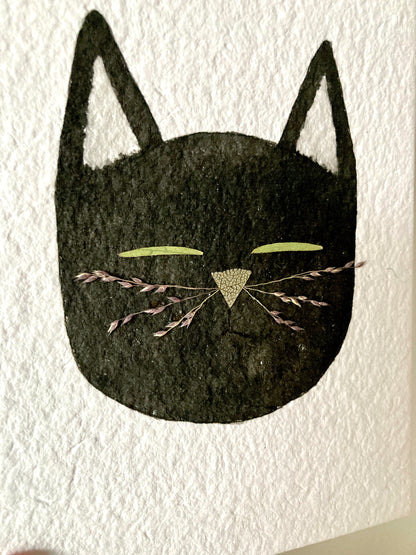 Watercolor & Pressed Flower Eye Black Cat
