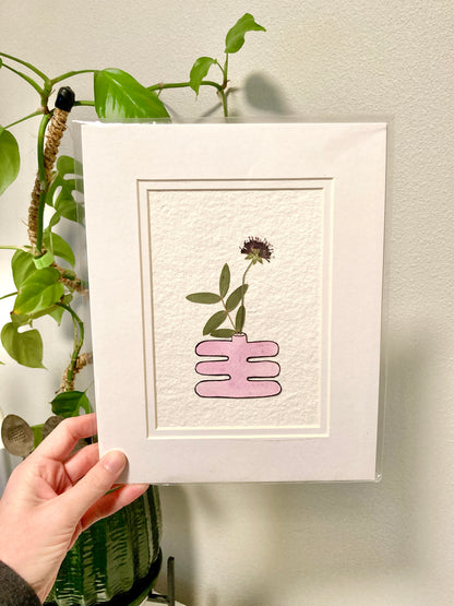 Pressed Flower & Watercolor Bud Vase