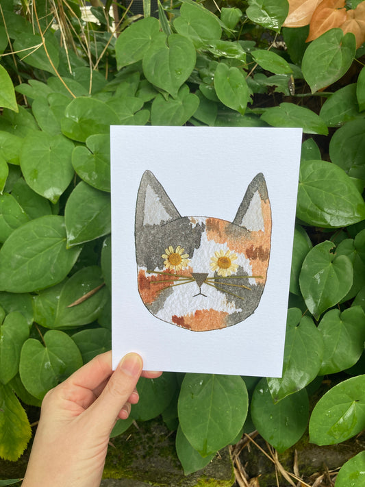 Calico Cat Flower Eye Frameable Card
