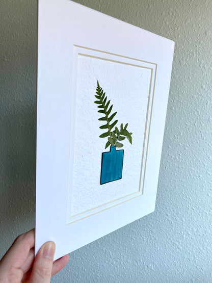 Pressed Fern & Watercolor Bud Vase