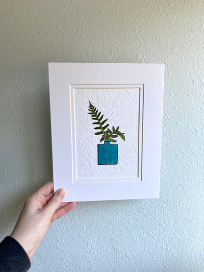 Pressed Fern & Watercolor Bud Vase