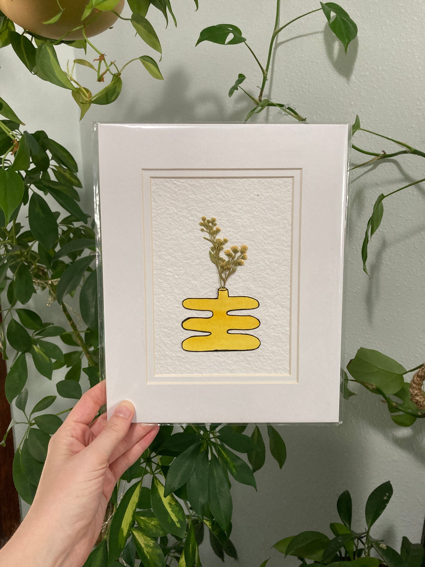 Yellow Wiggle Pressed Flower & Watercolor Bud Vase