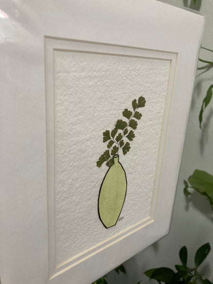 Pressed Fern & Watercolor Bud Vase