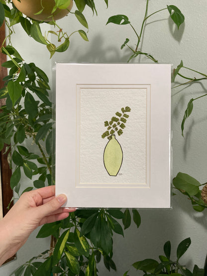 Pressed Fern & Watercolor Bud Vase