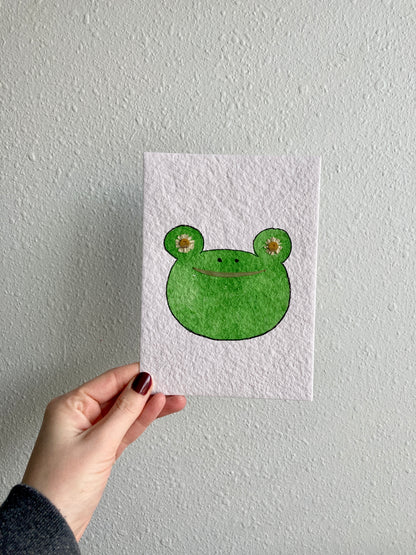 Watercolor & Pressed Flower Eye Frog