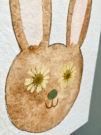 Watercolor & Pressed Flower Eye Bunny
