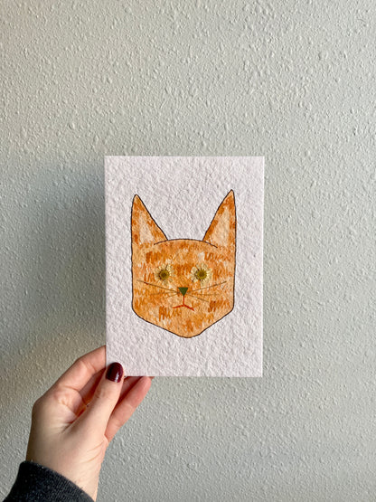 Watercolor & Pressed Flower Eye Orange Cat