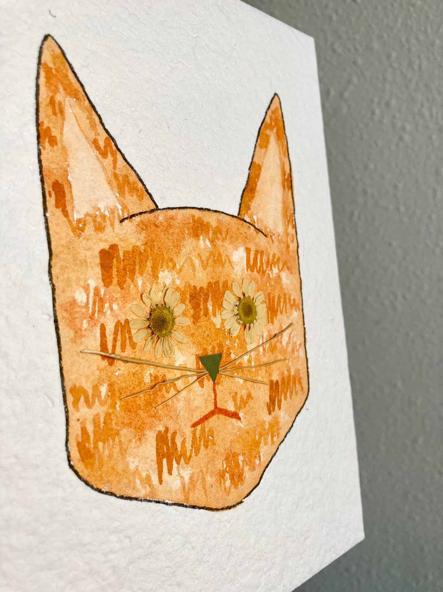 Watercolor & Pressed Flower Eye Orange Cat