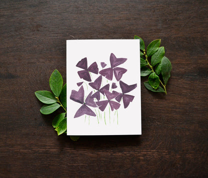 Purple Oxalis Leaf Watercolor Card