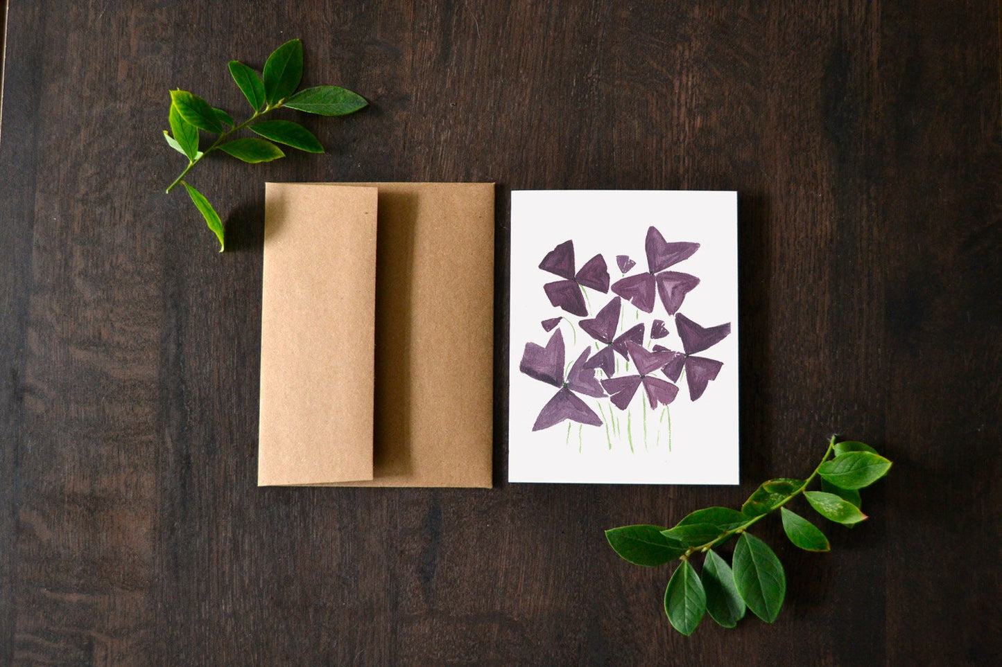 Purple Oxalis Leaf Watercolor Card