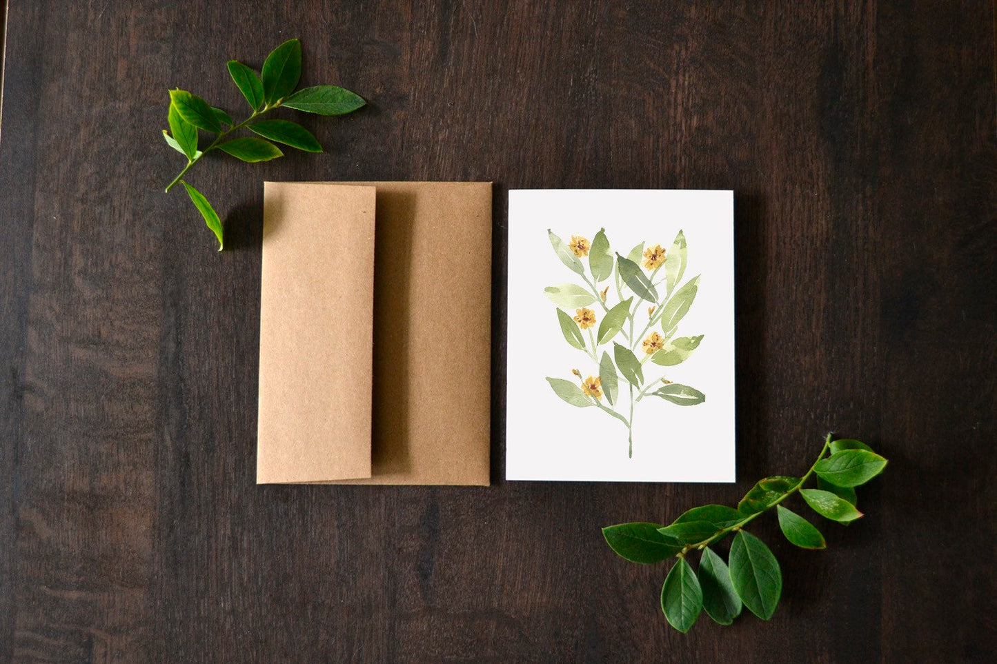 Leaves and Flowers Watercolor Card