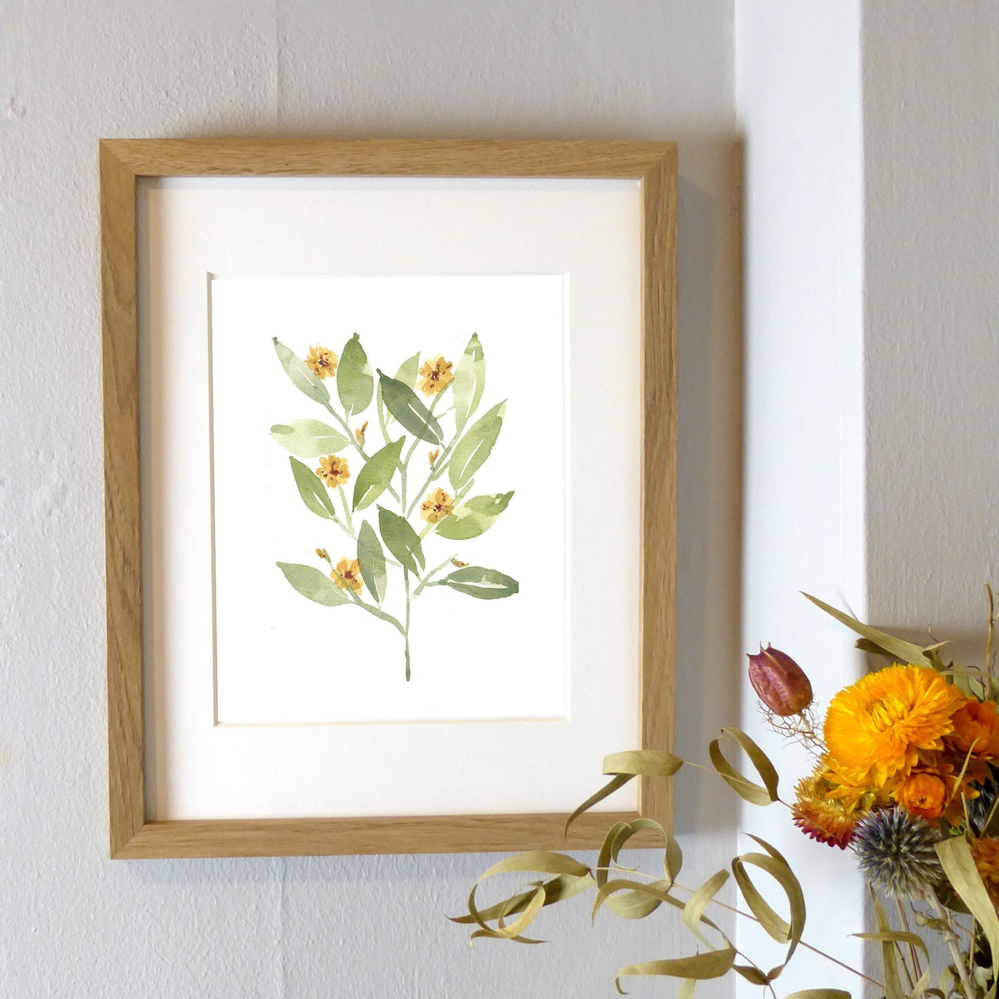 Simple Leaves and Flowers Watercolor Art Print